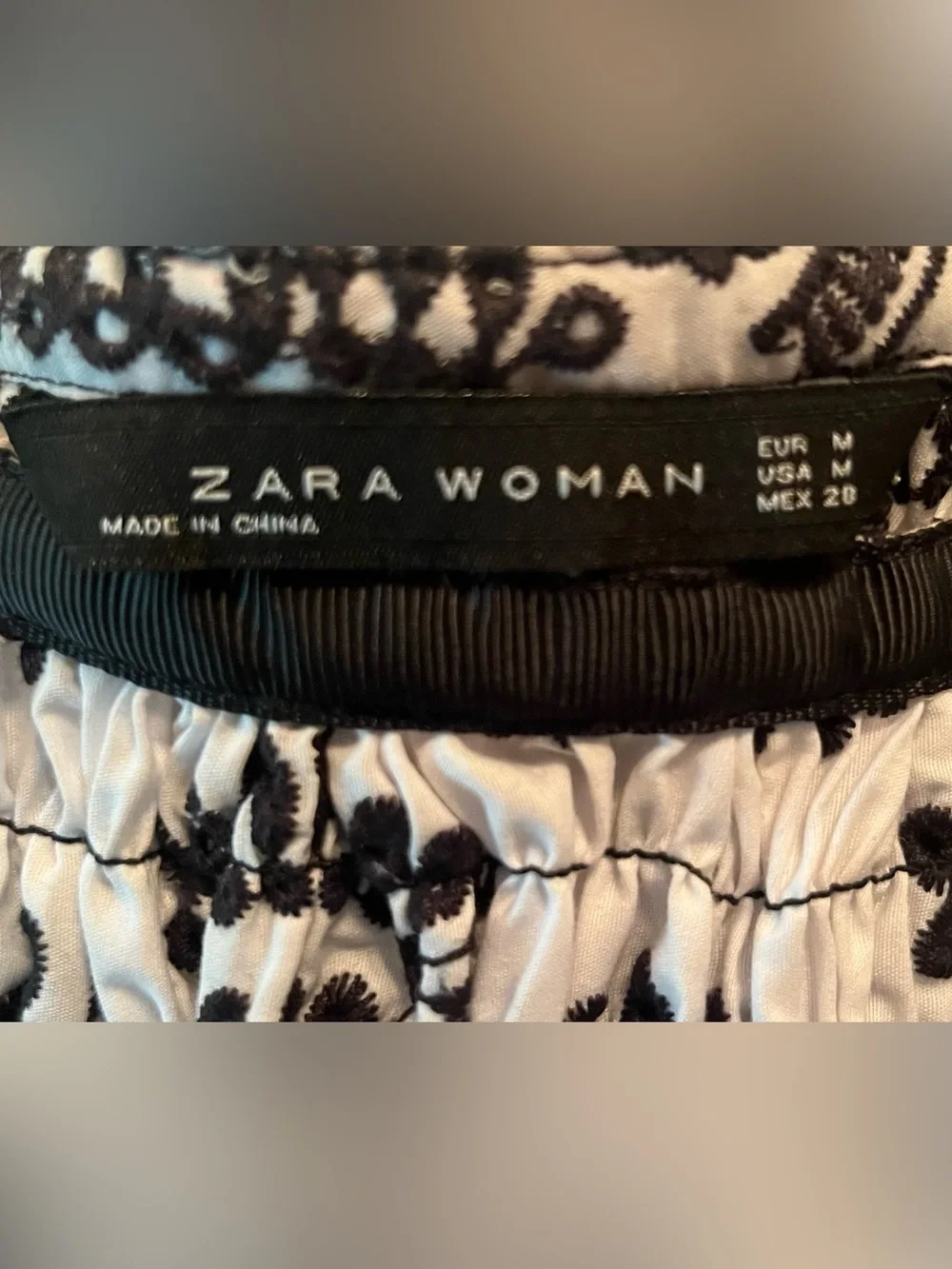 ZARA Black & White Embroidered Tiered Mini Circle Skirt—Women Sz M
